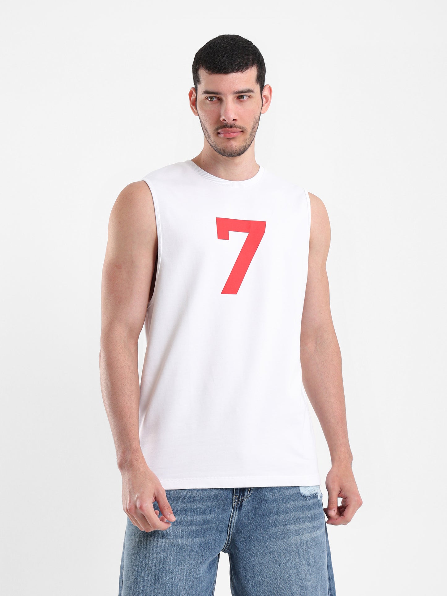 Patched Number Drop Armhole T-Shirt