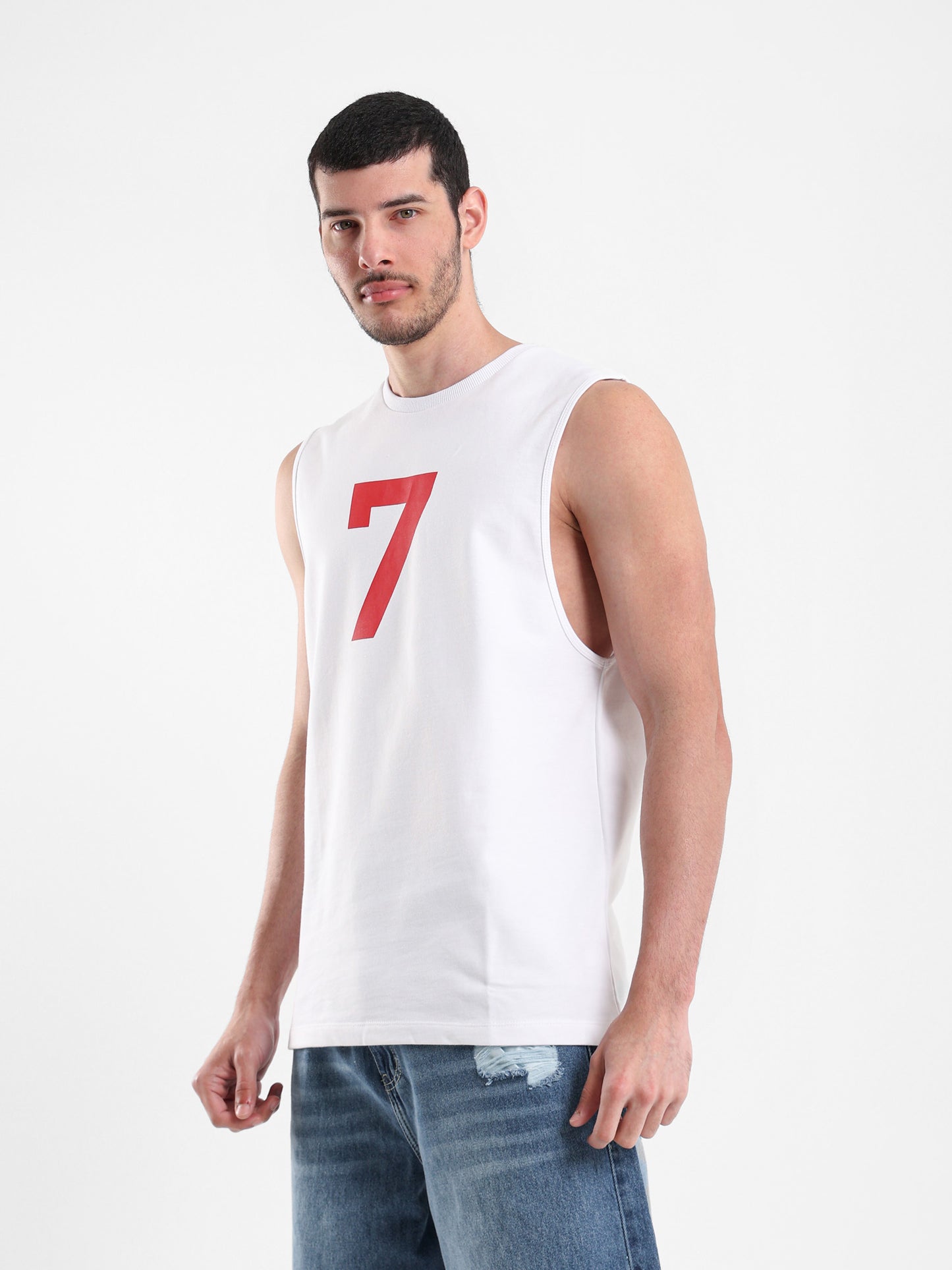Patched Number Drop Armhole T-Shirt