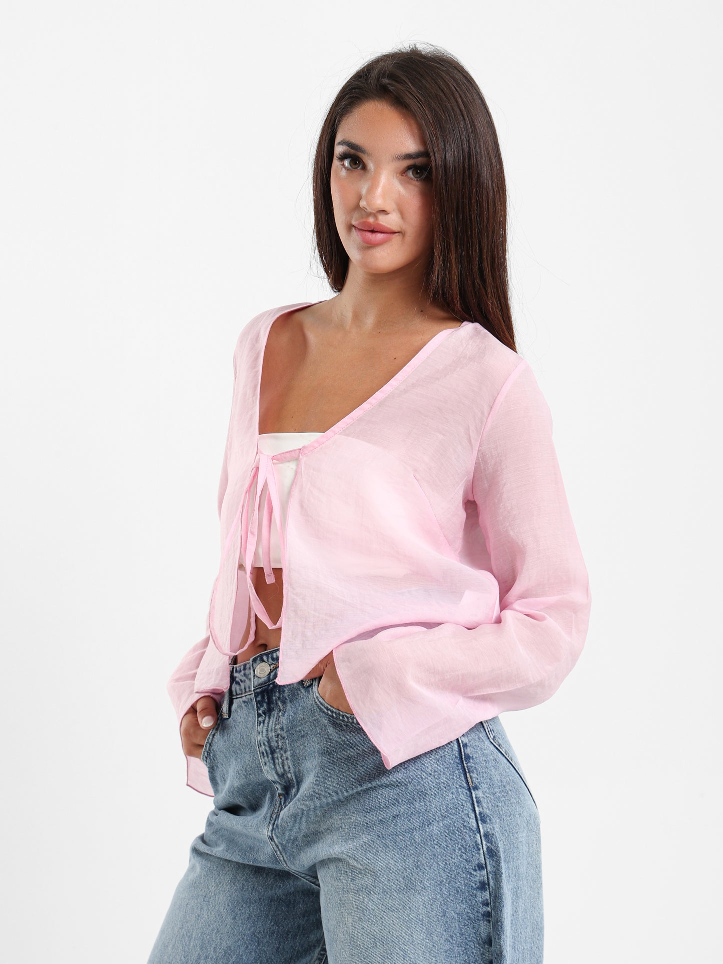 Wrinkled Blouse With Front Tie