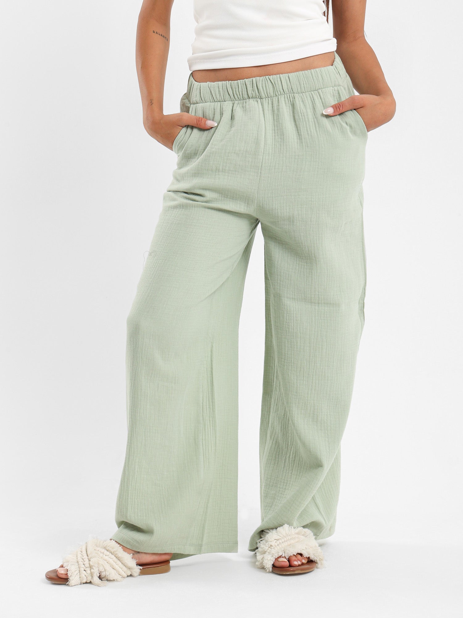 CAROLA WRINKLE PANTS GREEN main image 1
