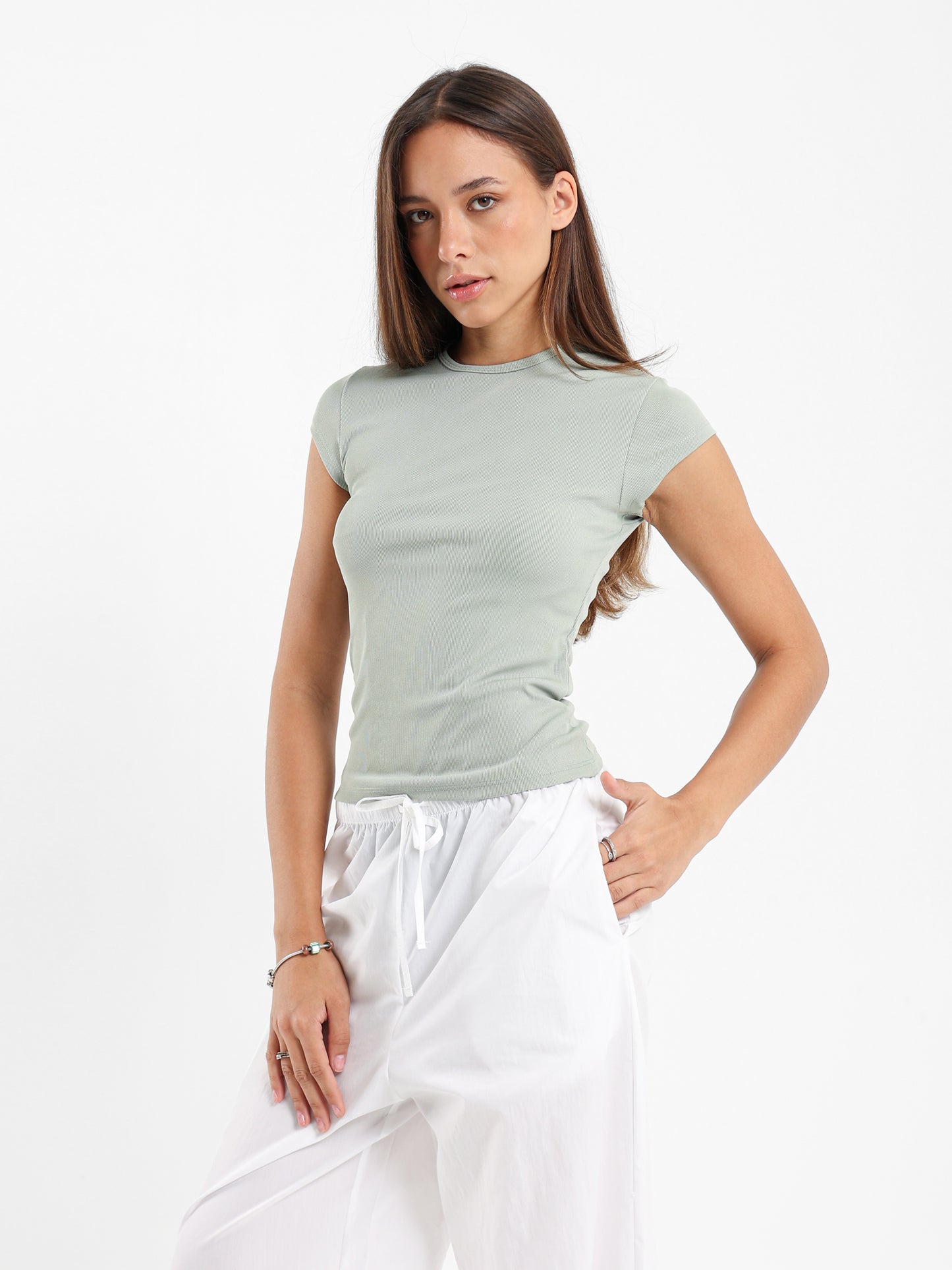 Ribbed Cap Sleeves Tee
