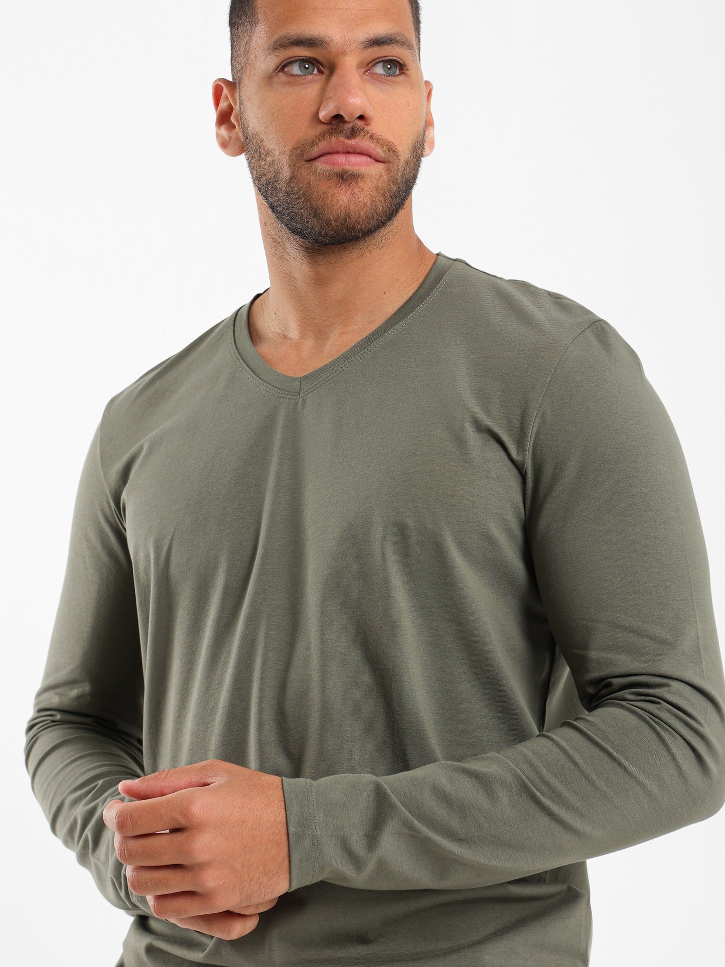Basic V-Neck Long Sleeve T-Shirt - Outlet