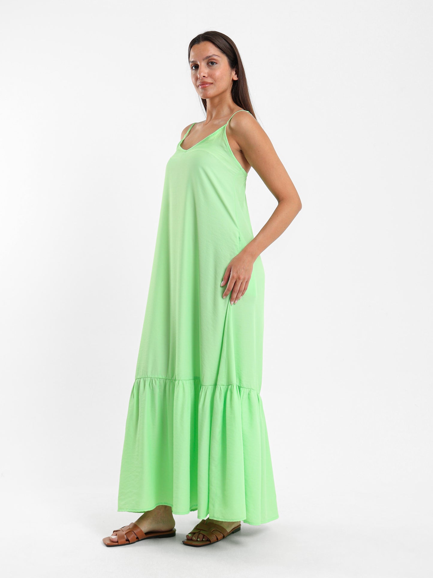 Strappy Long Dress with Ruffle Detail