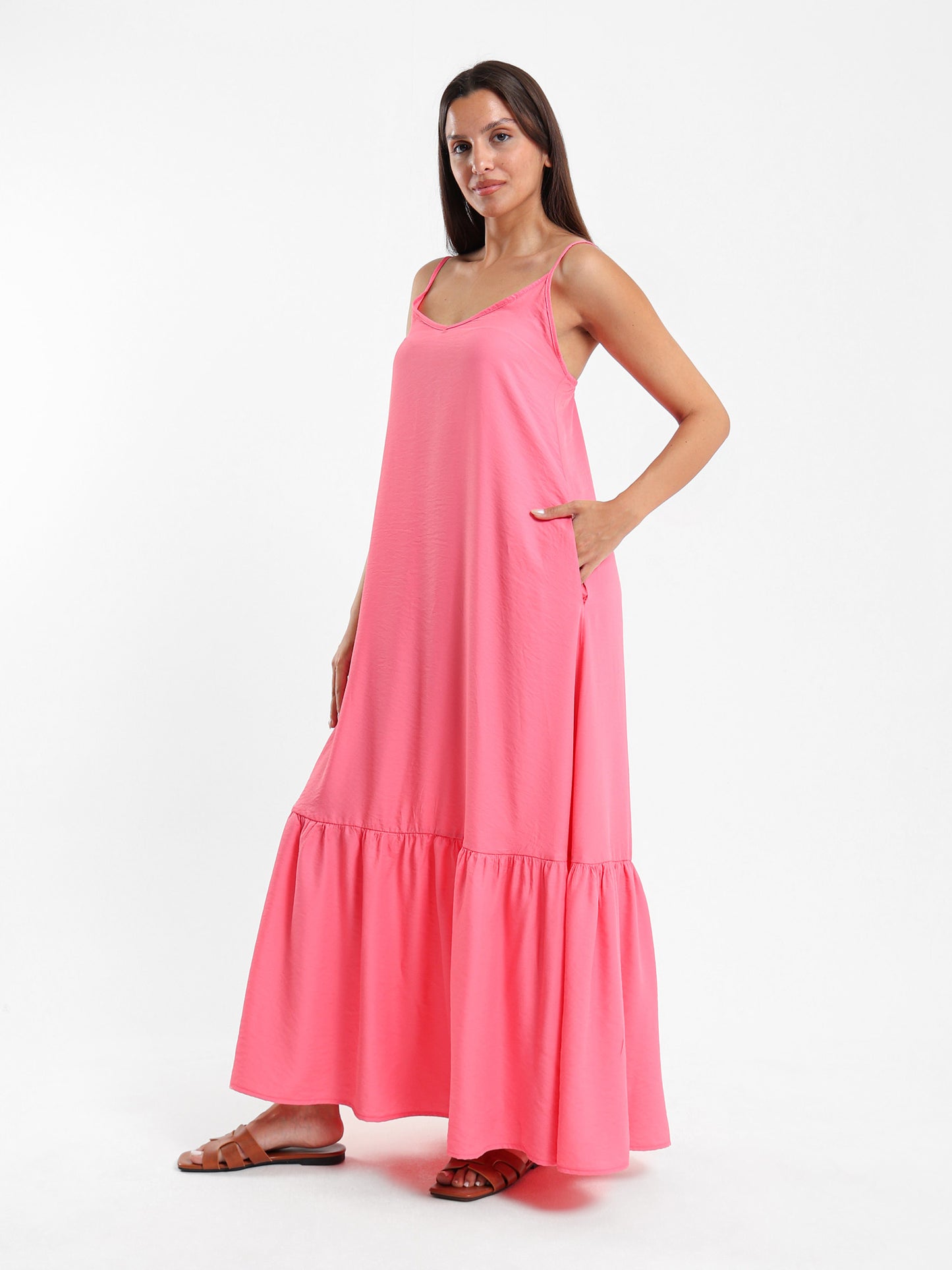 Strappy Long Dress with Ruffle Detail
