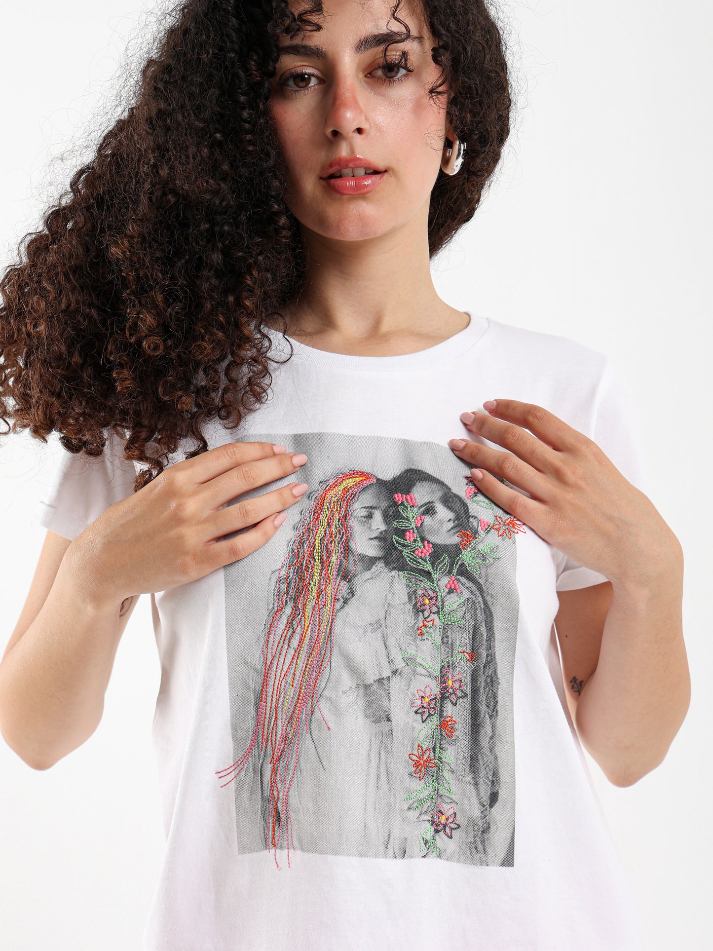“Girls with Flowers” Embroidered Tee