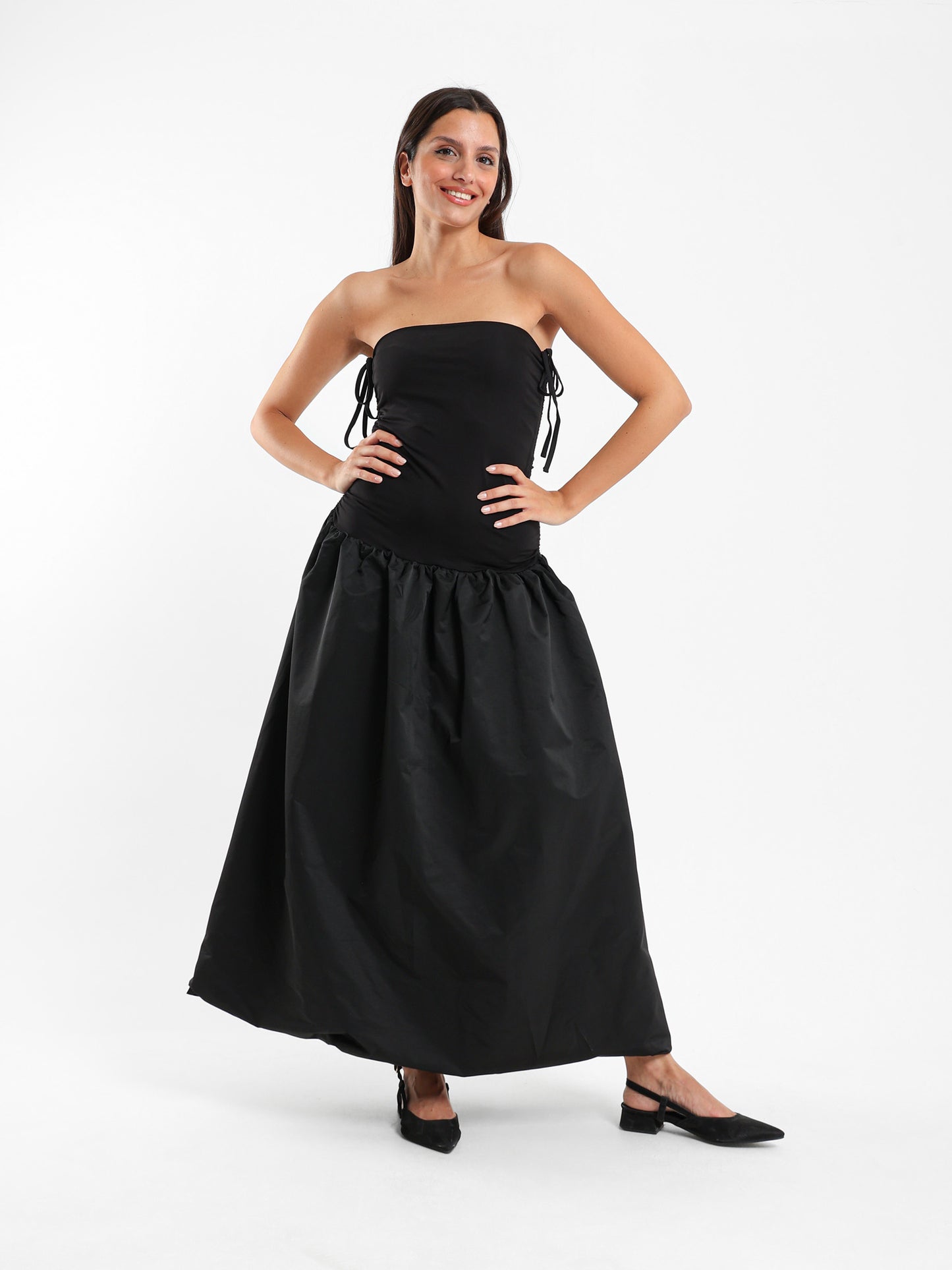 Puffy Midi Dress with Straps