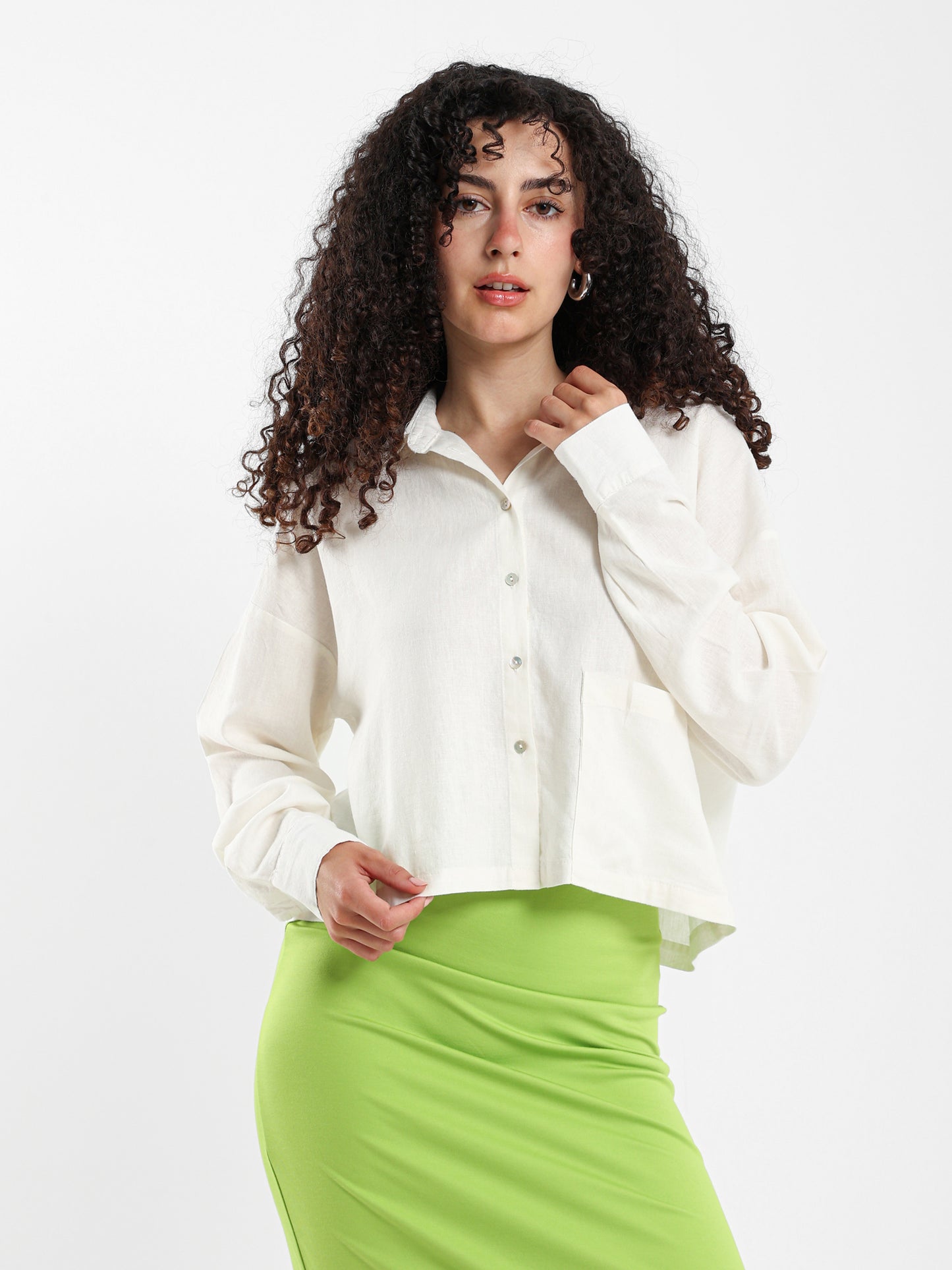 Linen Cropped Oversized Shirt
