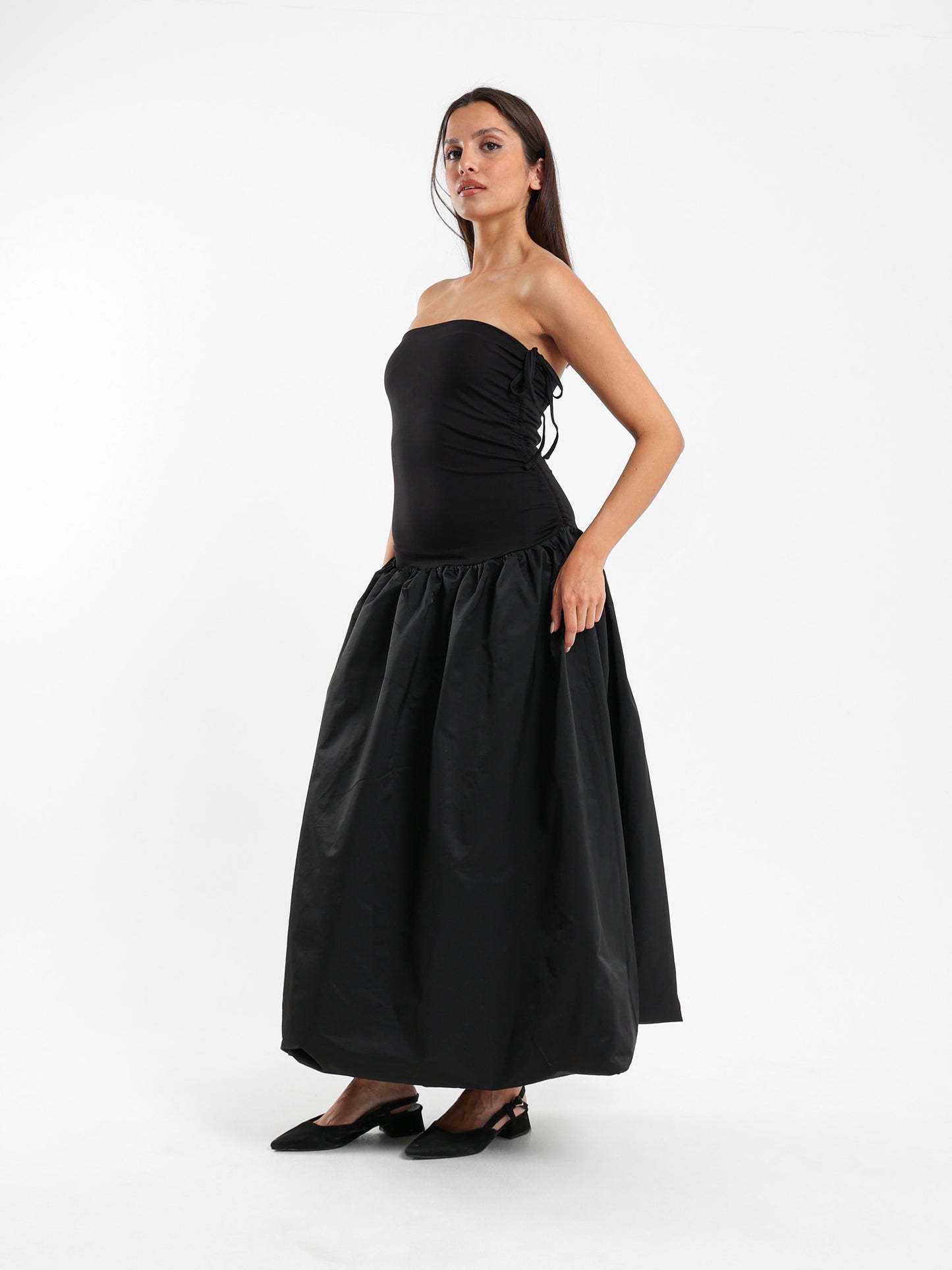 Puffy Midi Dress with Straps