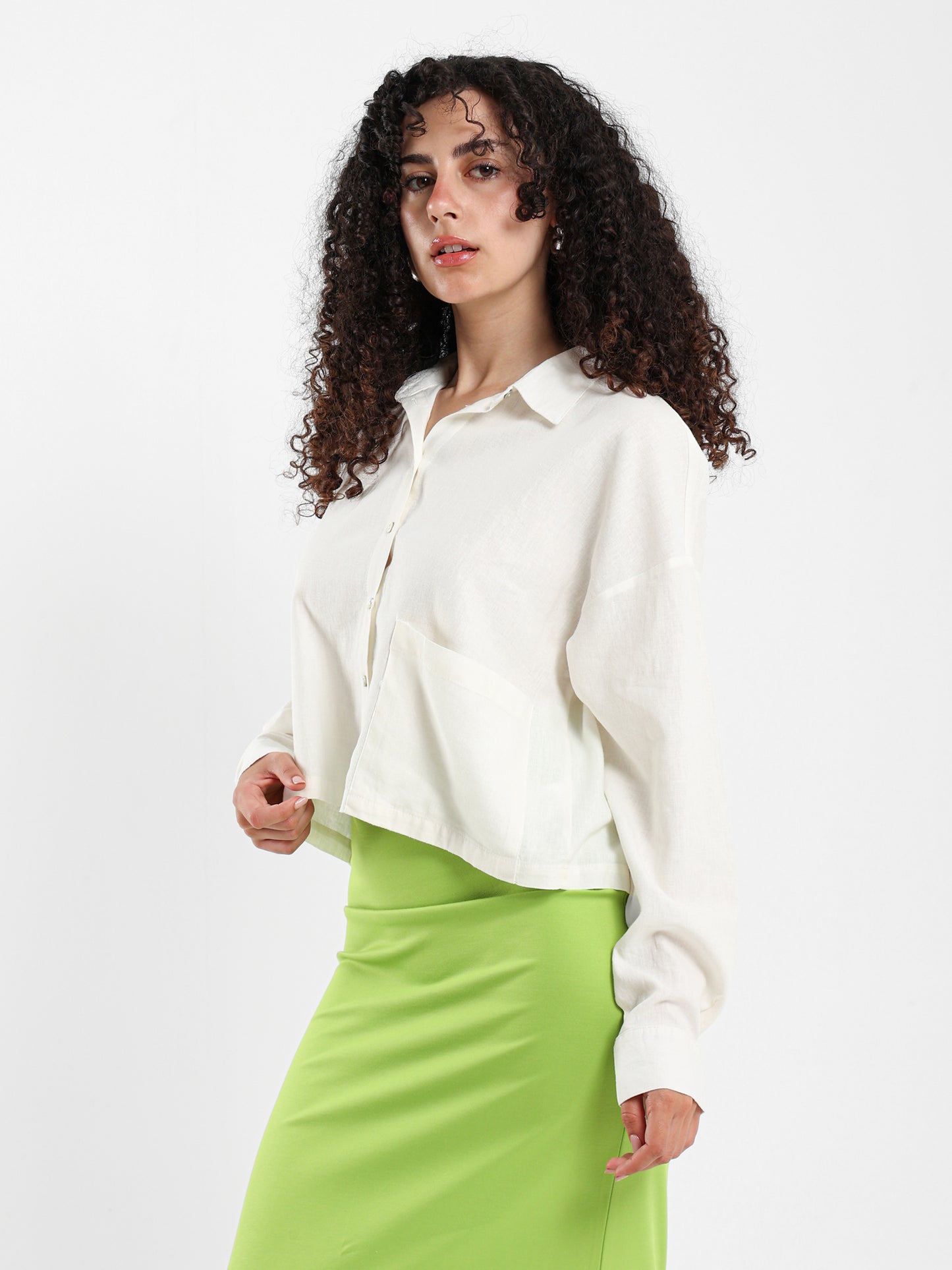 Linen Cropped Oversized Shirt
