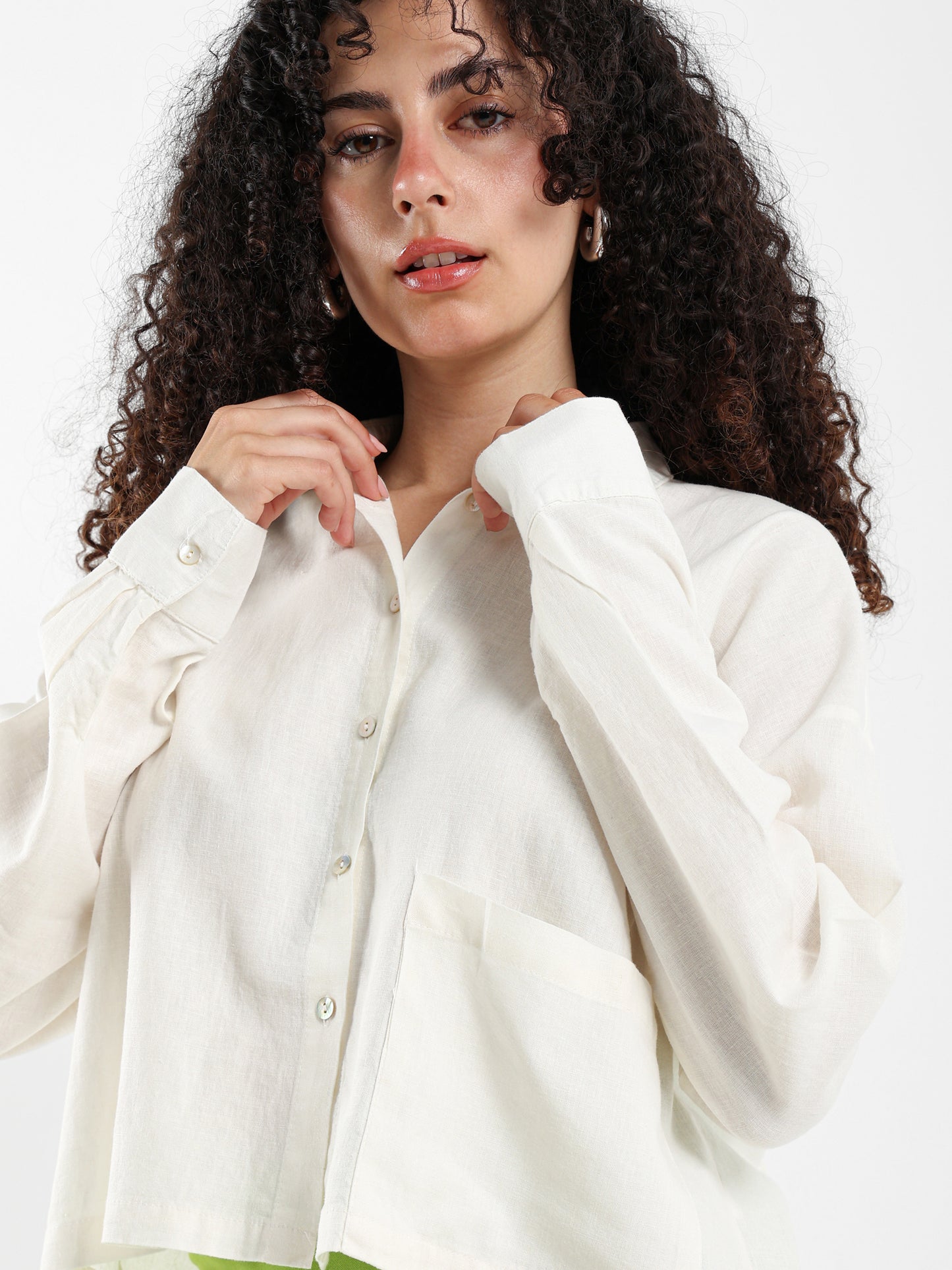 Linen Cropped Oversized Shirt