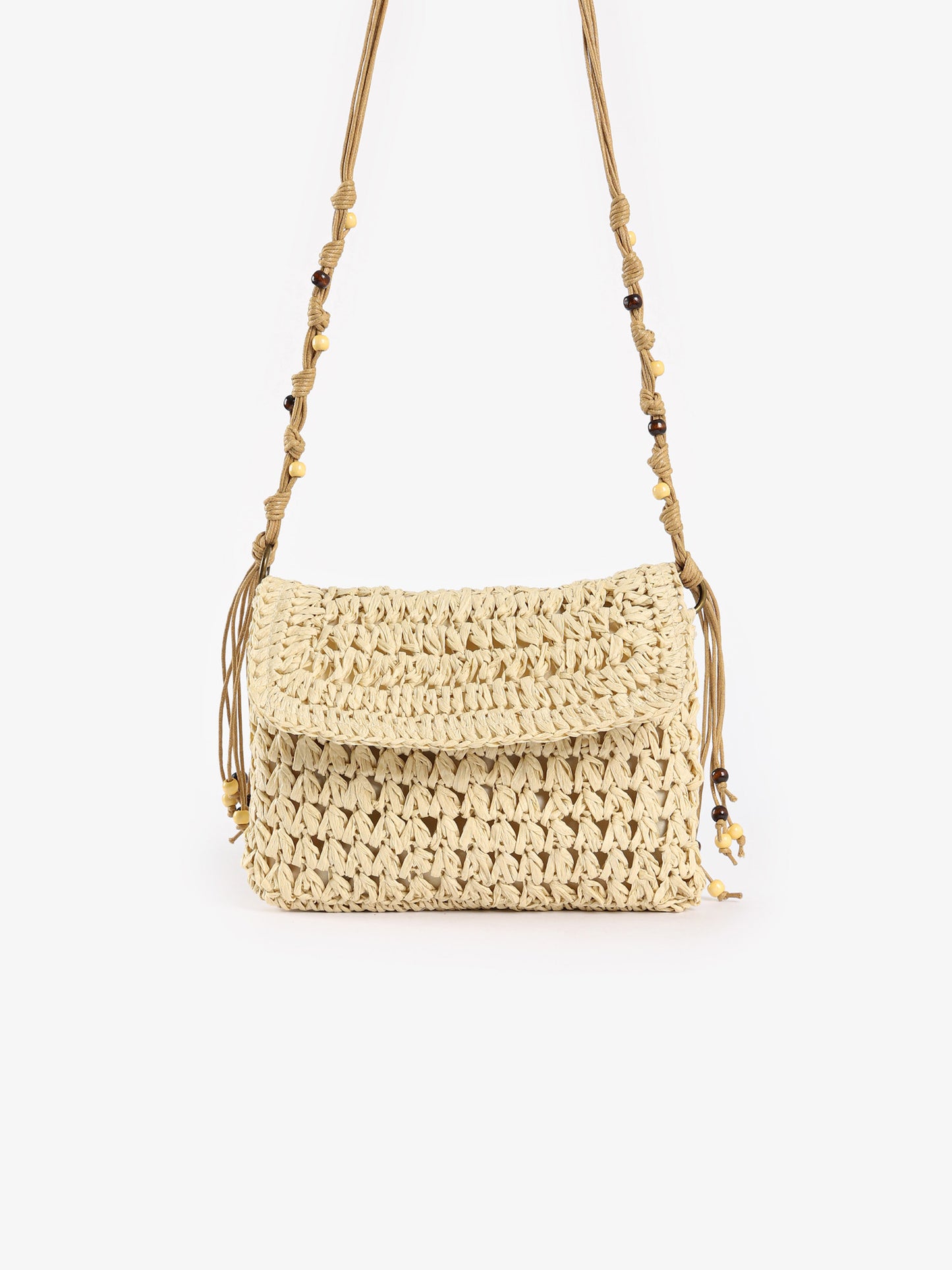 Beaded Macrame Straw Crossbody Bag