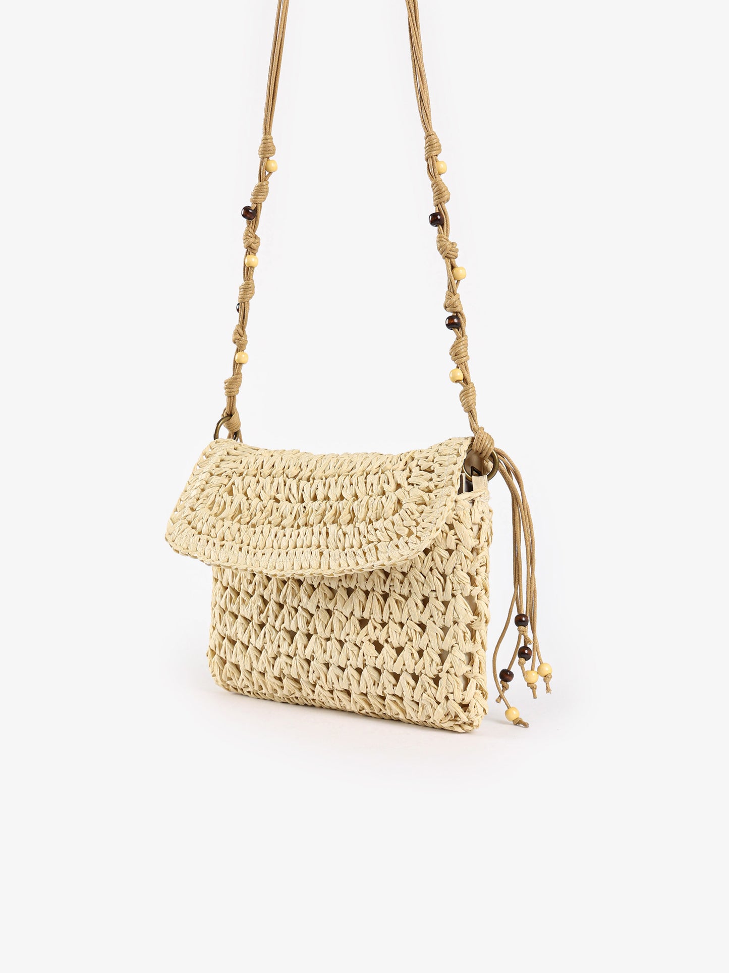 Beaded Macrame Straw Crossbody Bag
