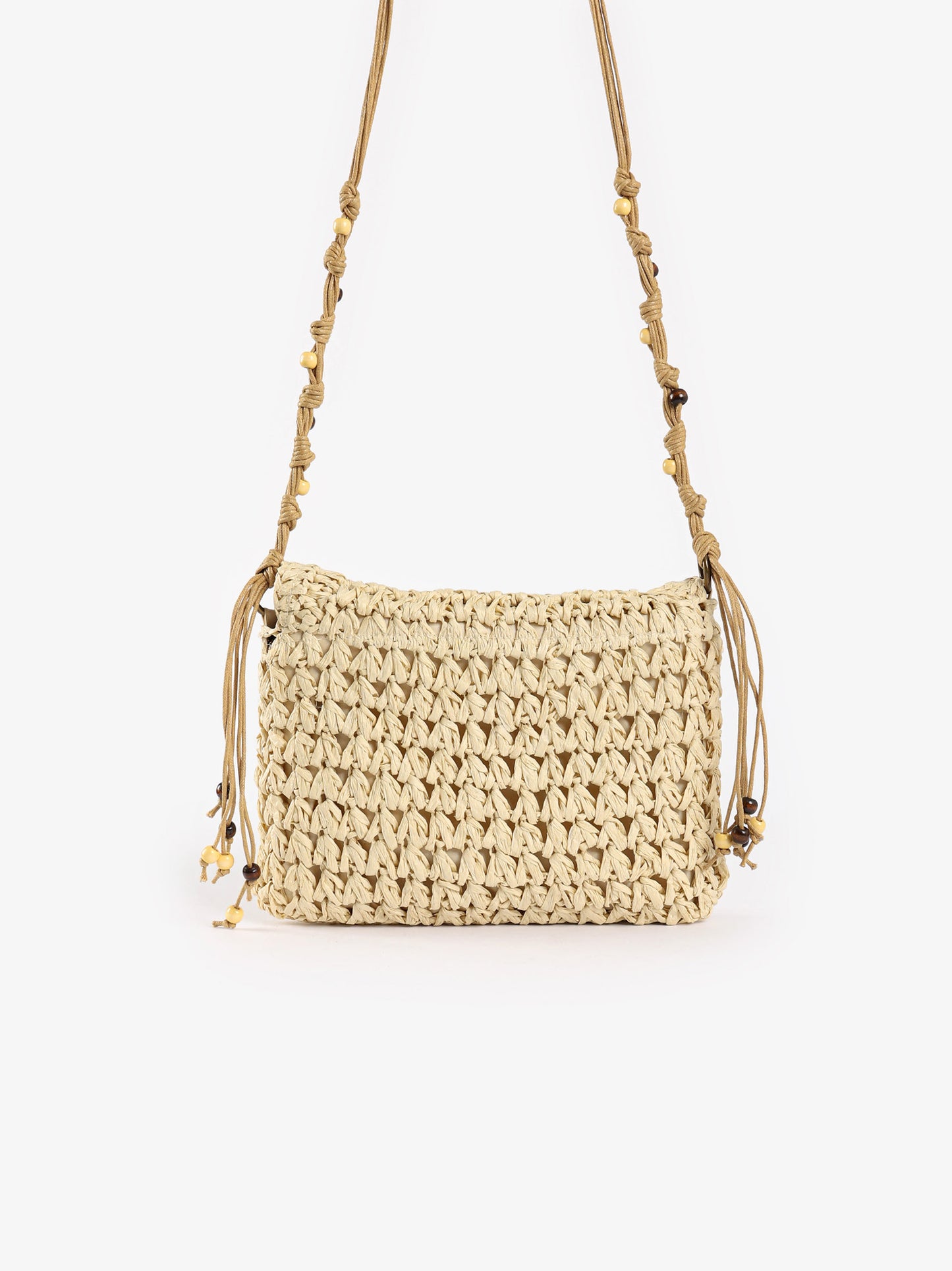 Beaded Macrame Straw Crossbody Bag
