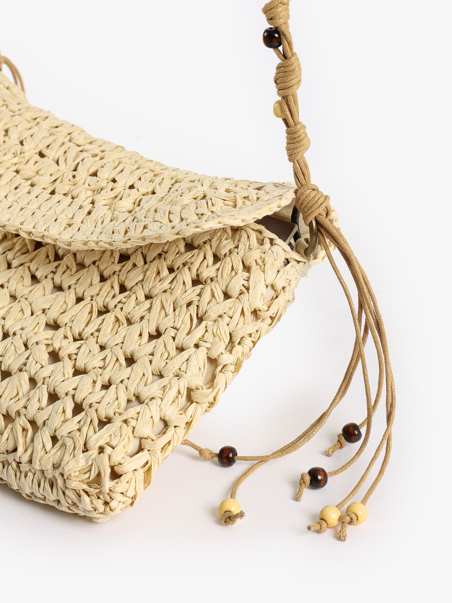 Beaded Macrame Straw Crossbody Bag