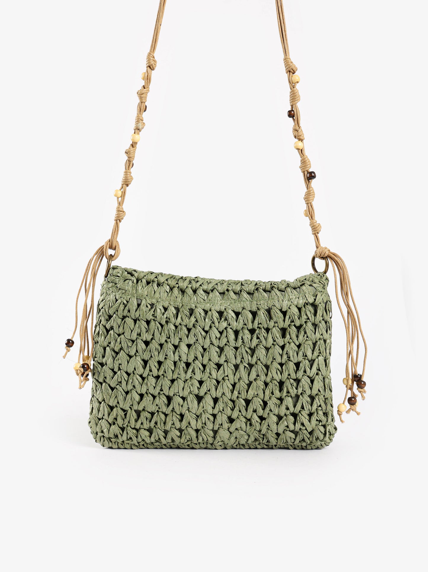Beaded Macrame Straw Crossbody Bag