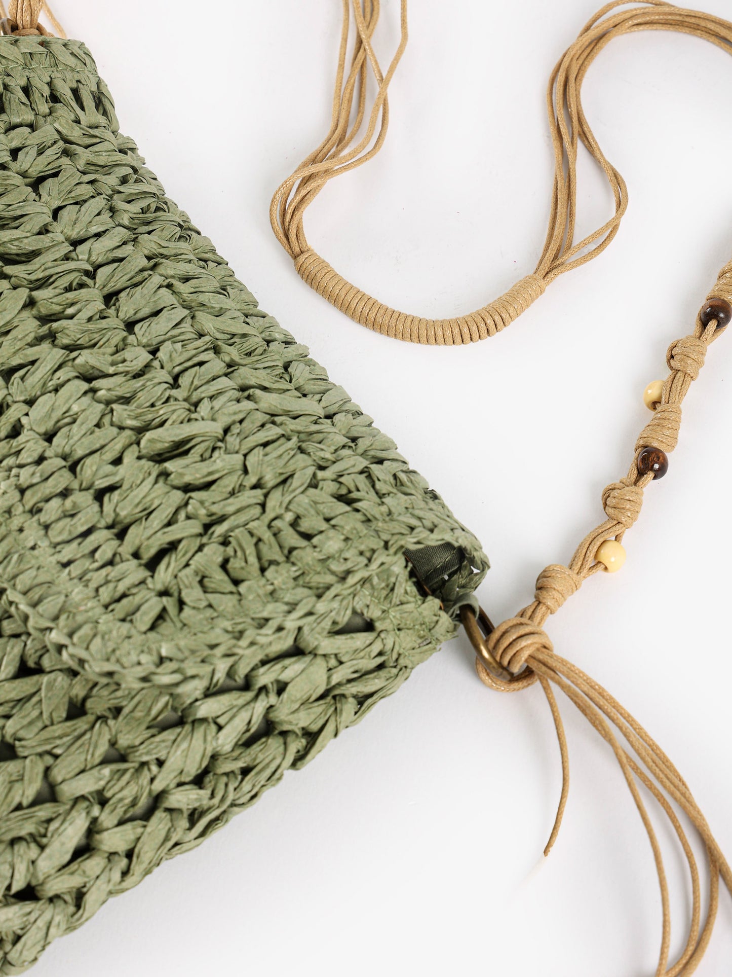 Beaded Macrame Straw Crossbody Bag