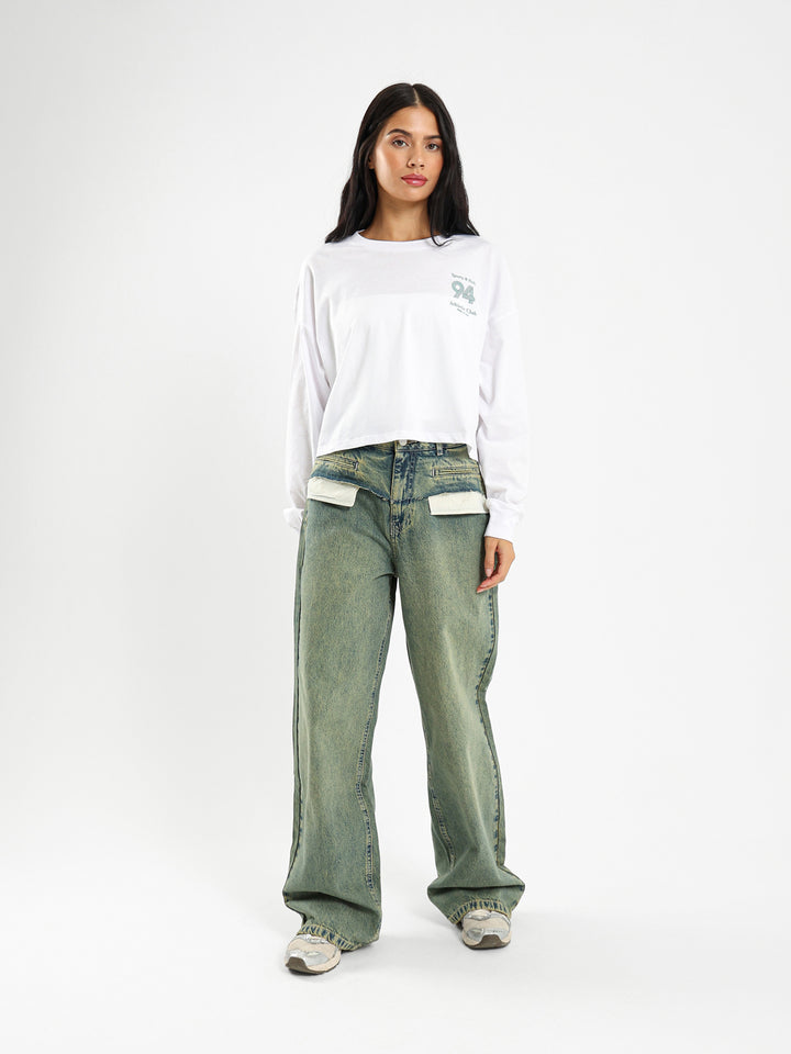 Cropped Long Sleeve Tee With Athletic Print