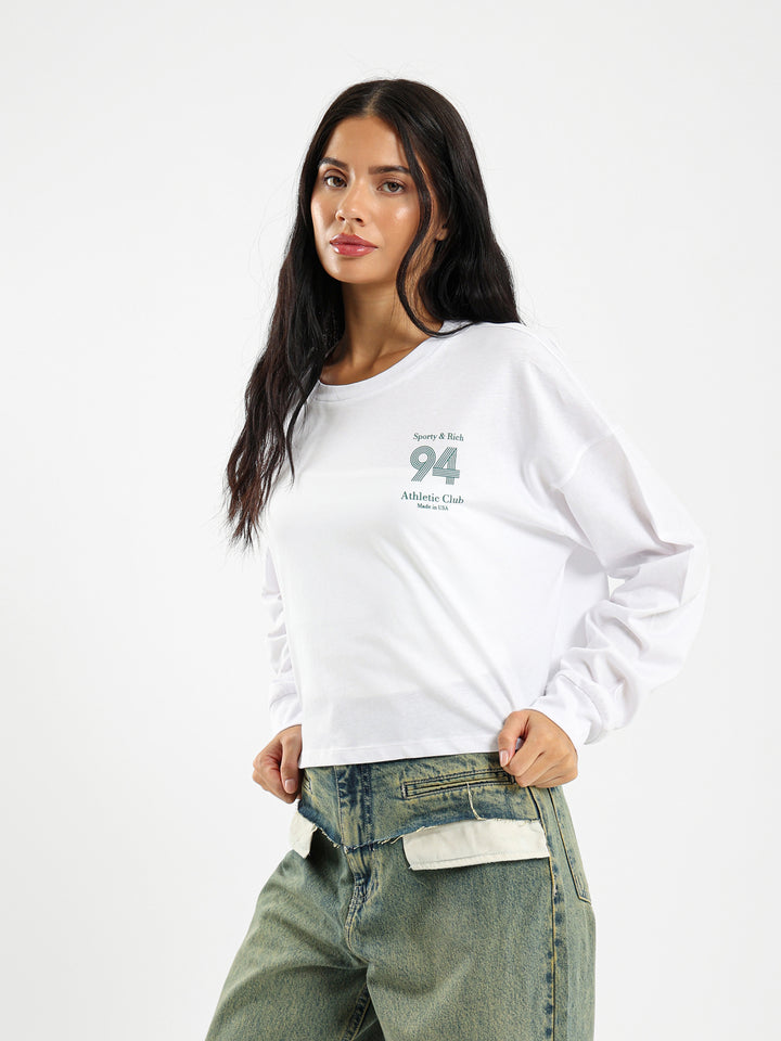 Cropped Long Sleeve Tee With Athletic Print