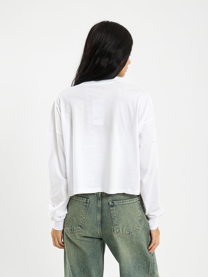 Cropped Long Sleeve Tee With Athletic Print