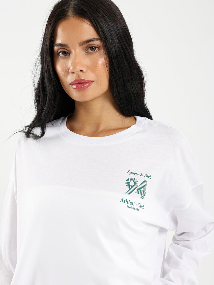 Cropped Long Sleeve Tee With Athletic Print