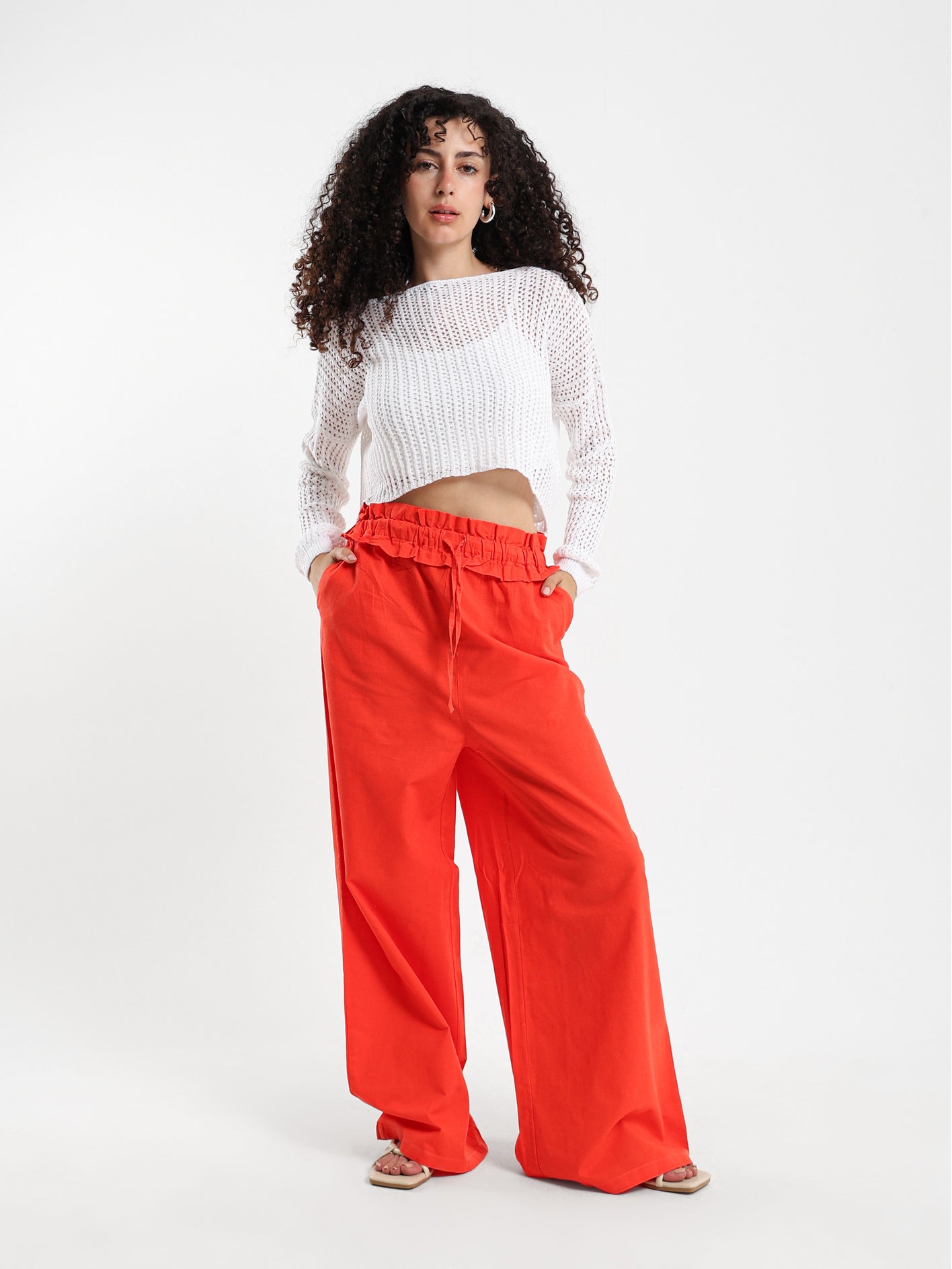 Paperbag Waist Wide-Leg Pants - Outlet