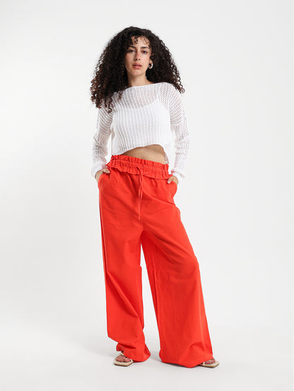 Paperbag Waist Wide-Leg Pants - Outlet