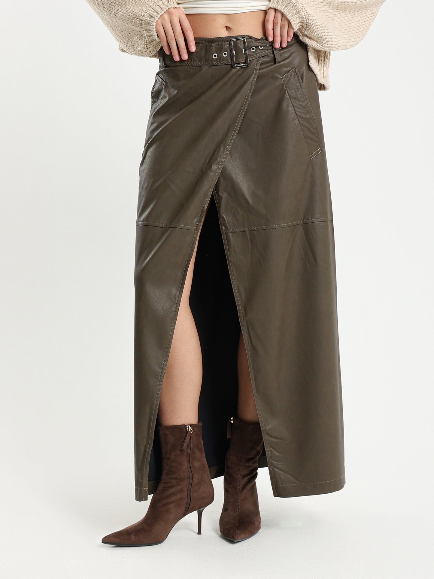 Maxi Open Leather Skirt