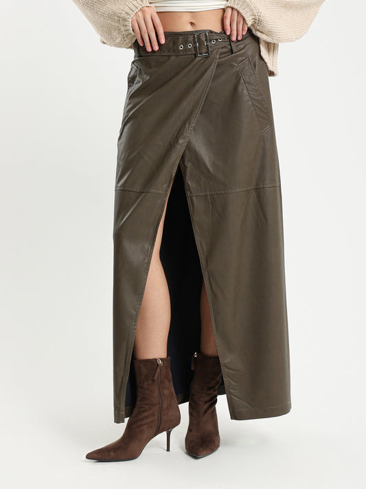 Maxi Open Leather Skirt
