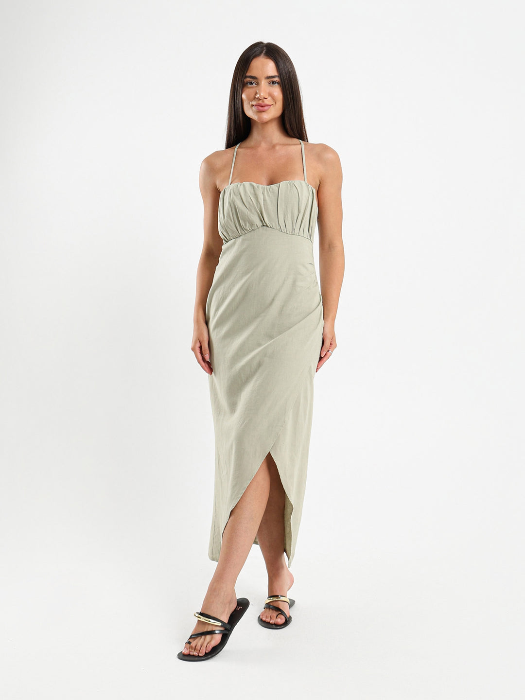 linen dress egypt Beige Linen Tent Dress With Side Buttons - Short Sleeves (3 sizes)