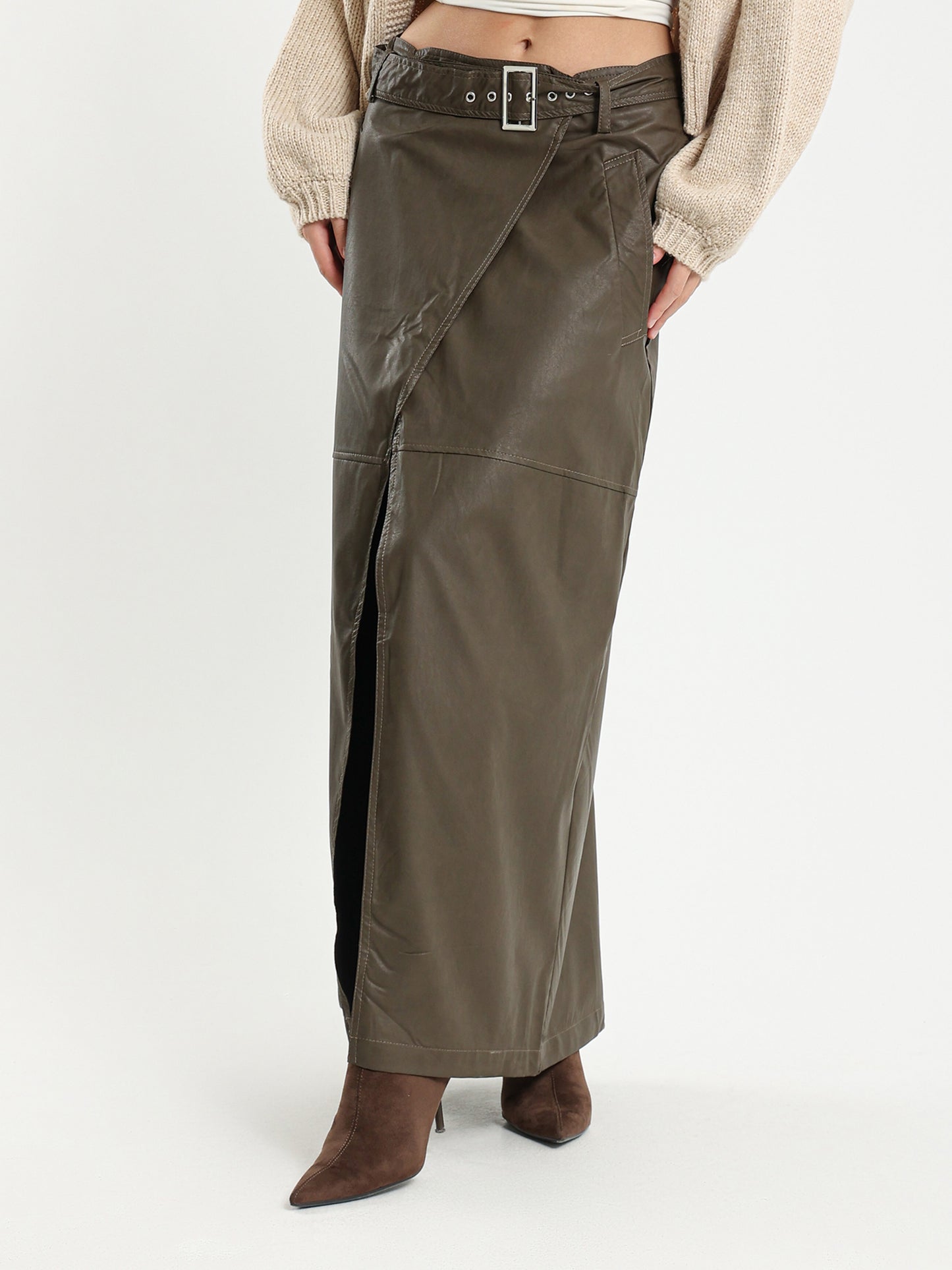 Maxi Open Leather Skirt