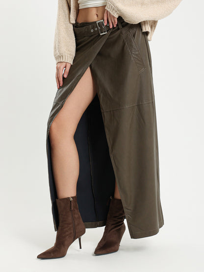 Maxi Open Leather Skirt