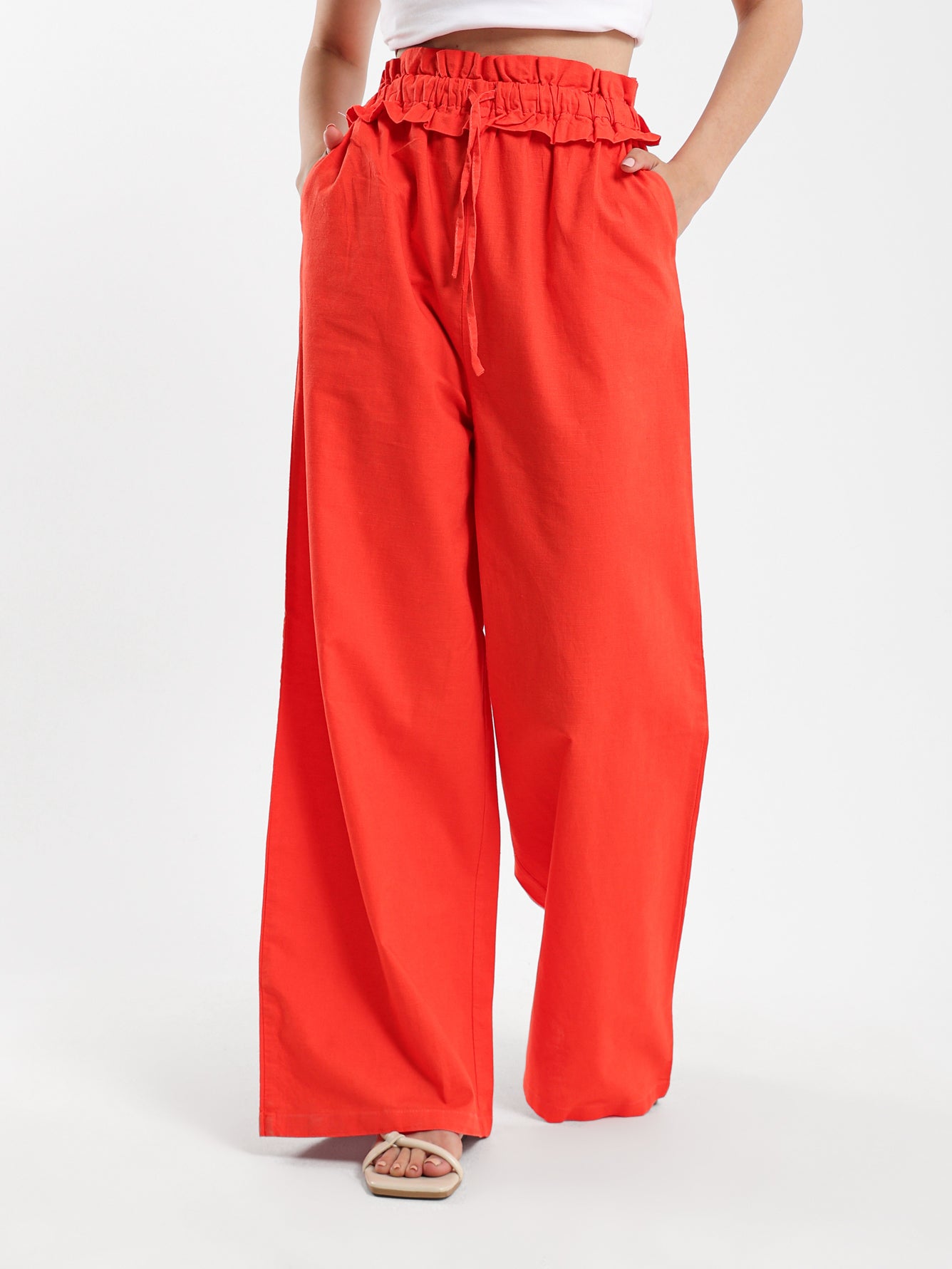 Paperbag Waist Wide-Leg Pants - Outlet