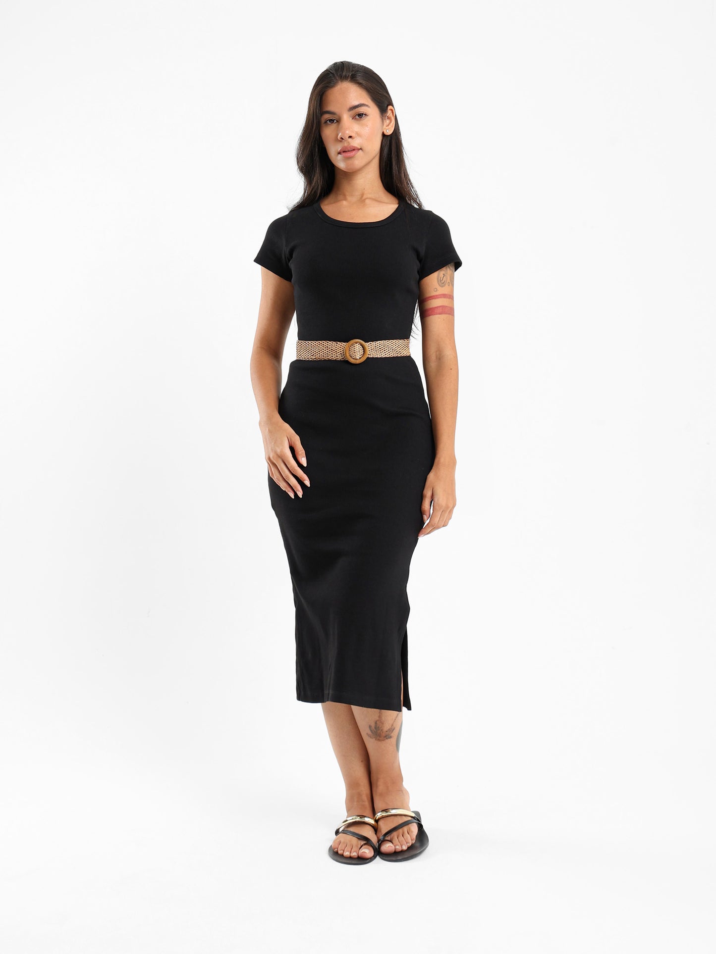 Woven Stretch Belt With Wooden Buckle