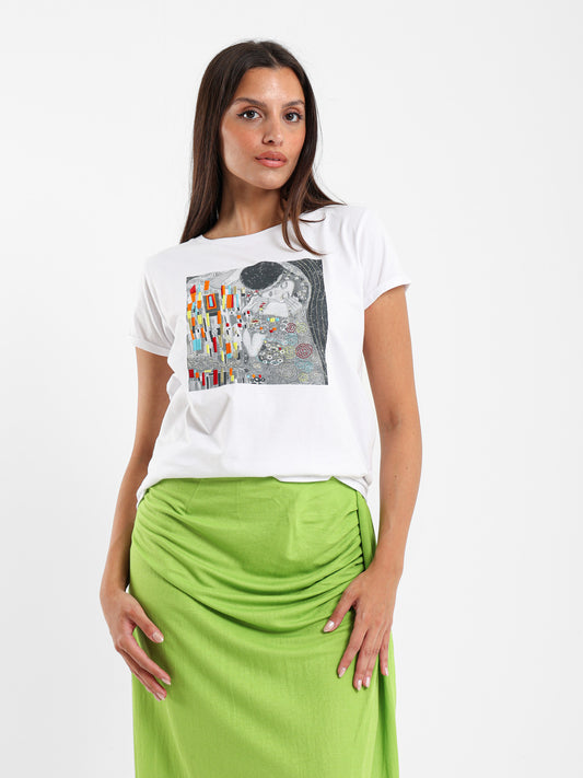 Embroidered and Digital Print T-Shirt - Outlet