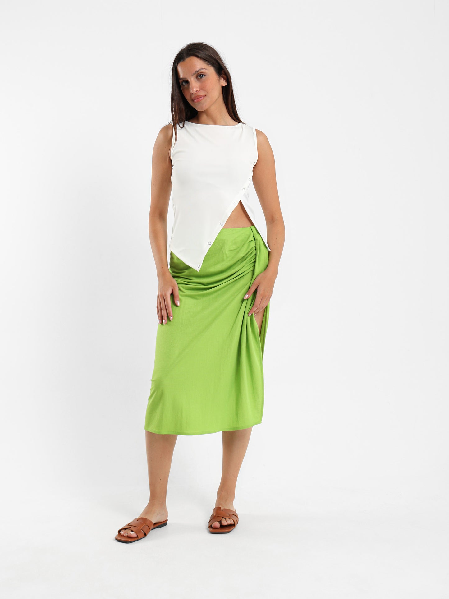 Asymmetric Sleeveless Top with Side Snap Hem
