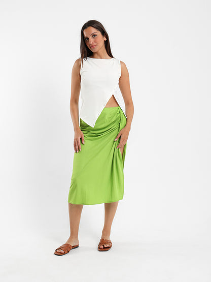 Asymmetric Sleeveless Top with Side Snap Hem