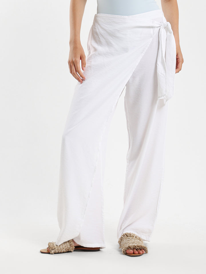 Front Overlap Wide-Leg Pants