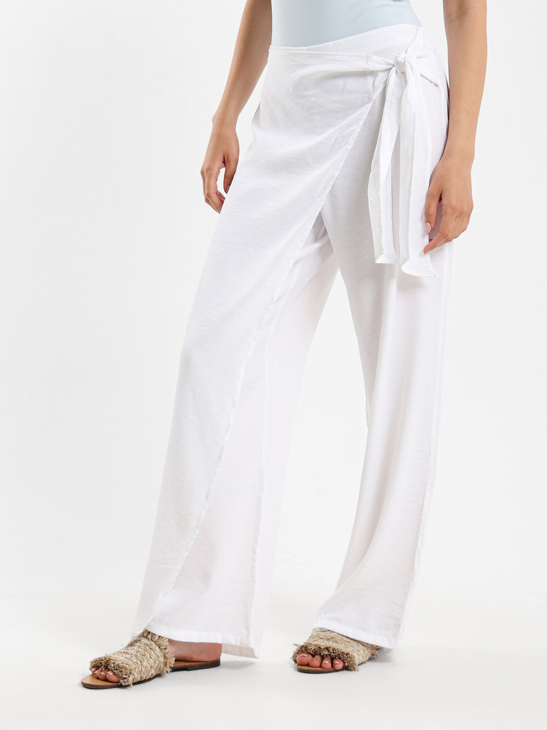 Front Overlap Wide-Leg Pants