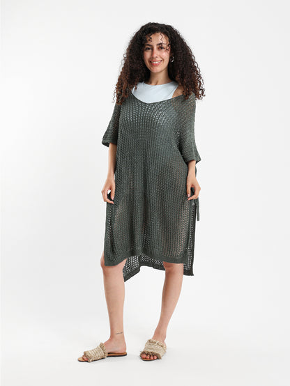 Tassel-Tie Knit Cover-Up with Side Slits - Outlet