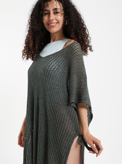 Tassel-Tie Knit Cover-Up with Side Slits - Outlet