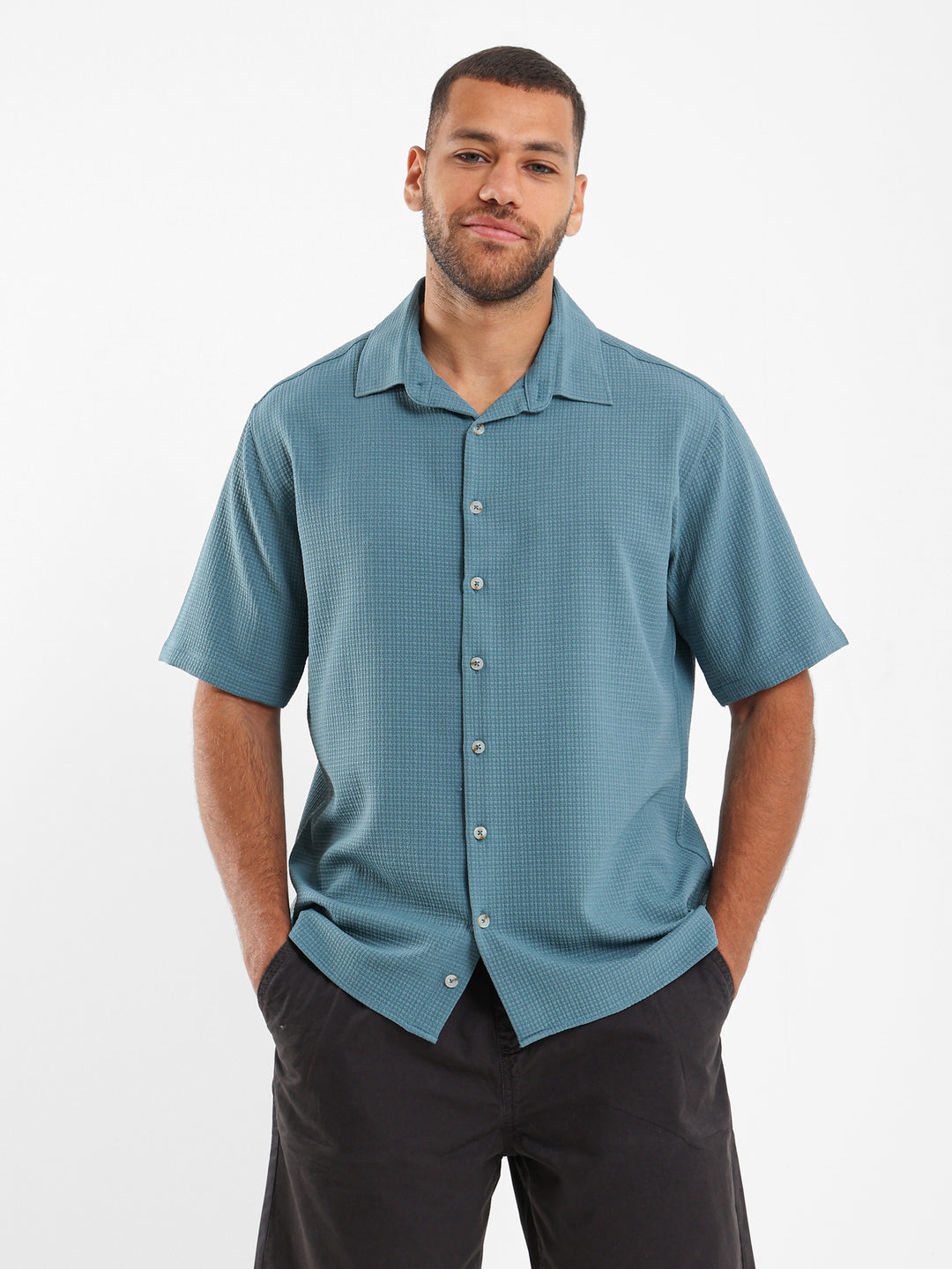Waffle Textured Short Sleeve Shirt