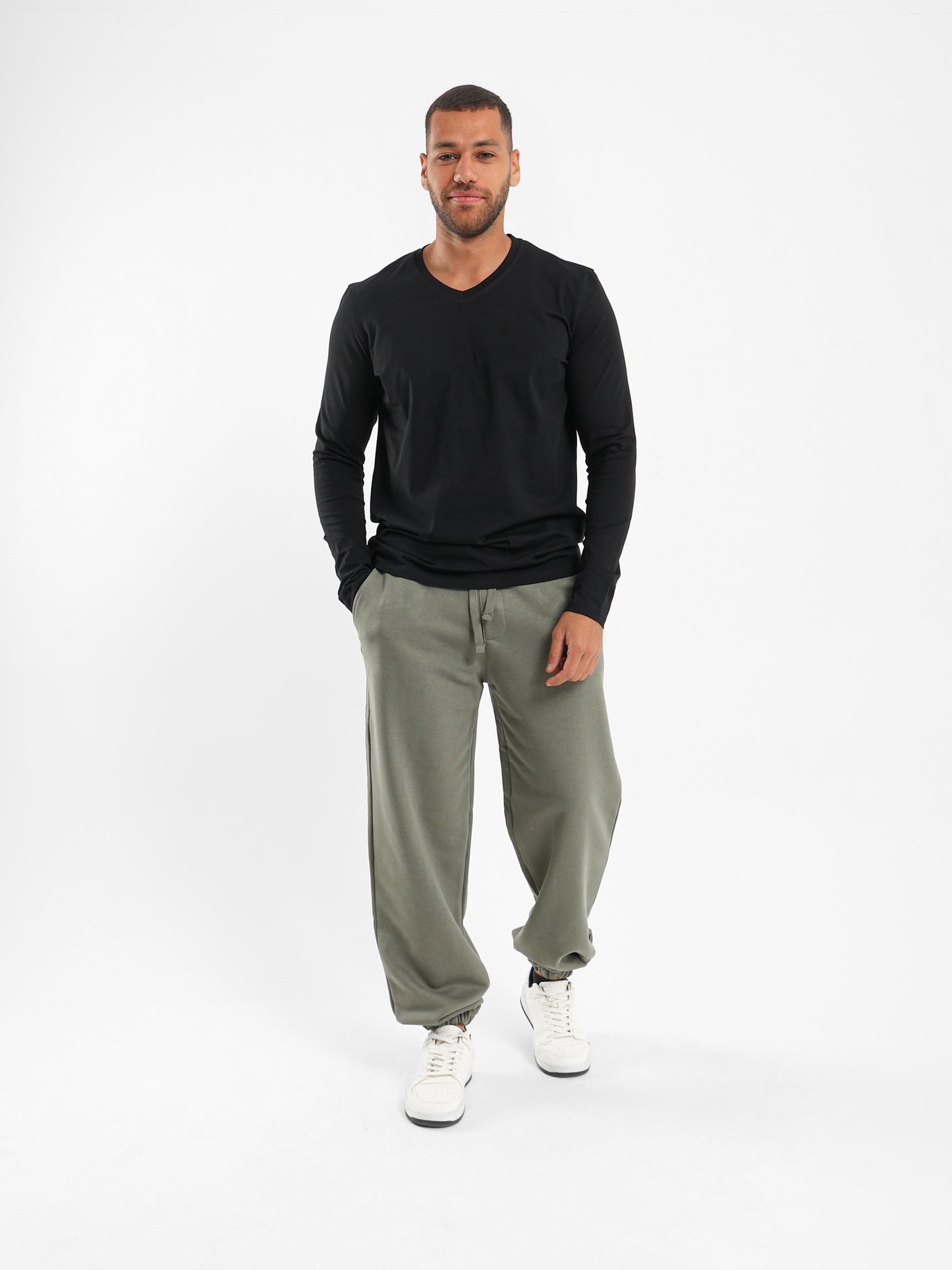 Basic V-Neck Long Sleeve T-Shirt - Outlet