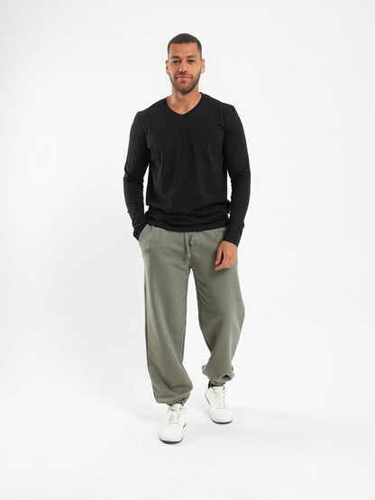 Basic V-Neck Long Sleeve T-Shirt - Outlet
