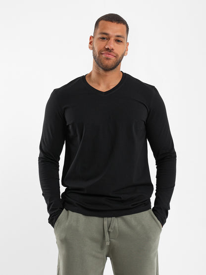 Basic V-Neck Long Sleeve T-Shirt - Outlet
