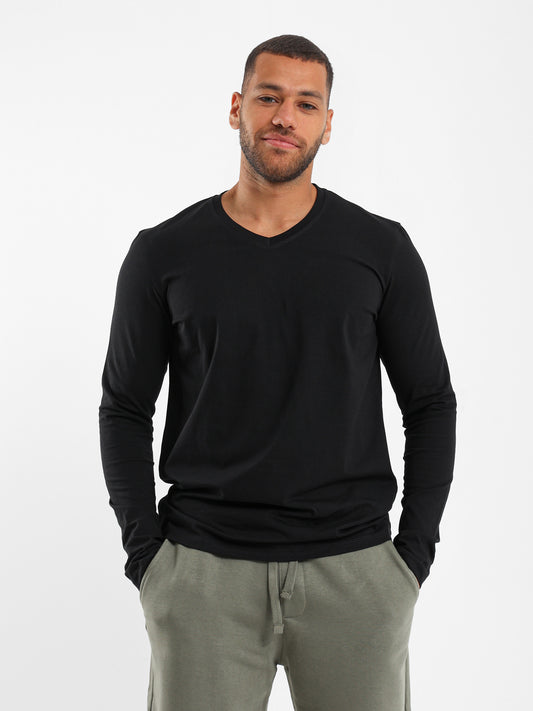 Basic V-Neck Long Sleeve T-Shirt - Outlet
