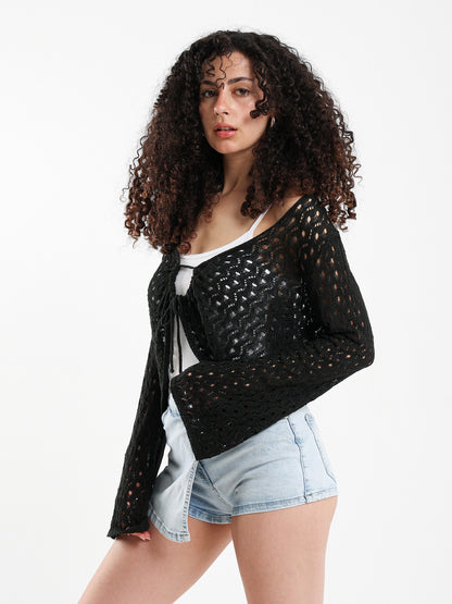 Front Tie Crochet Bolero