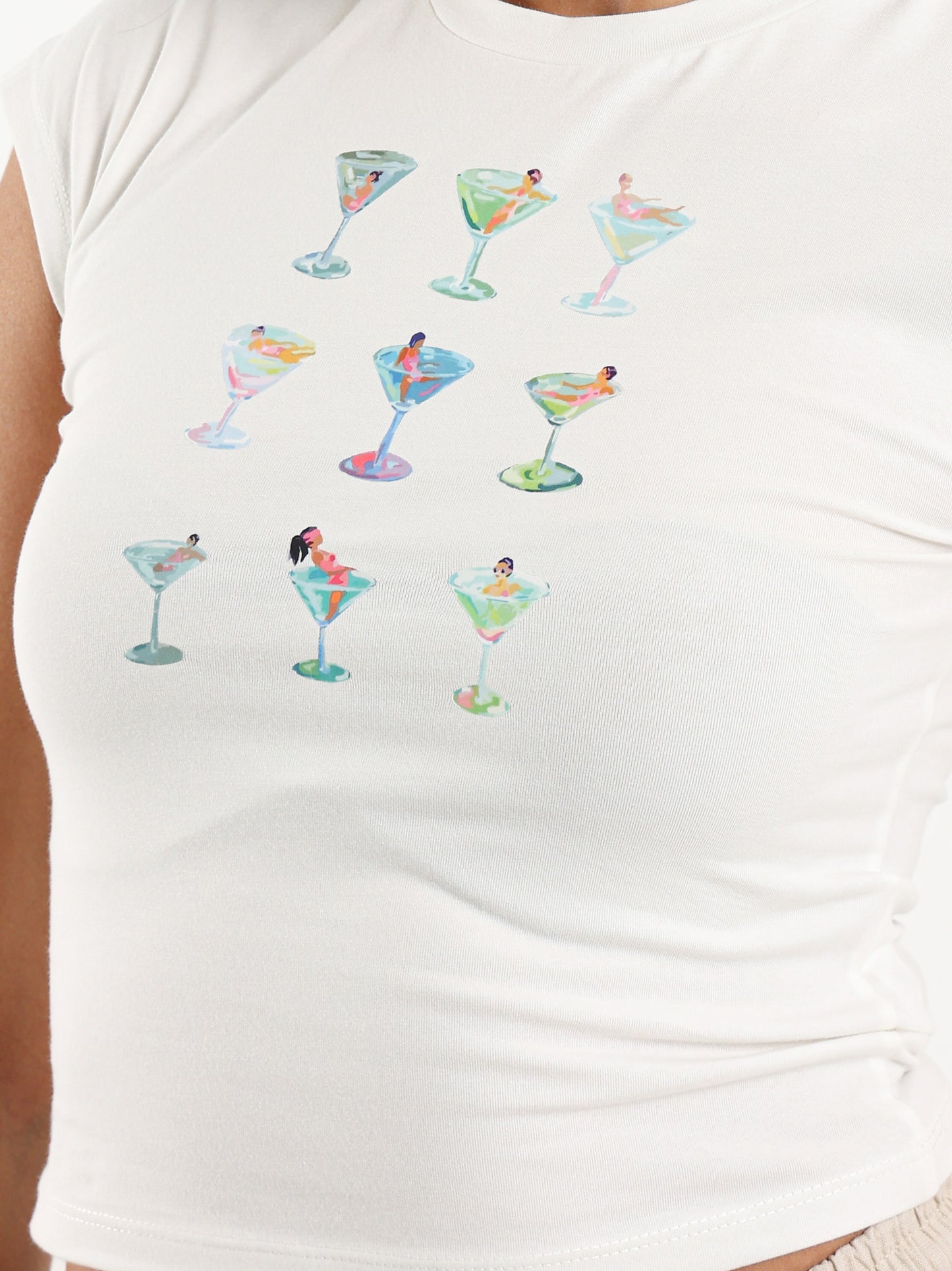Drinks Print Cape Sleeve T-Shirt