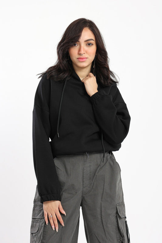 Hoodie - Cropped Design - Elastic Hem - Outlet