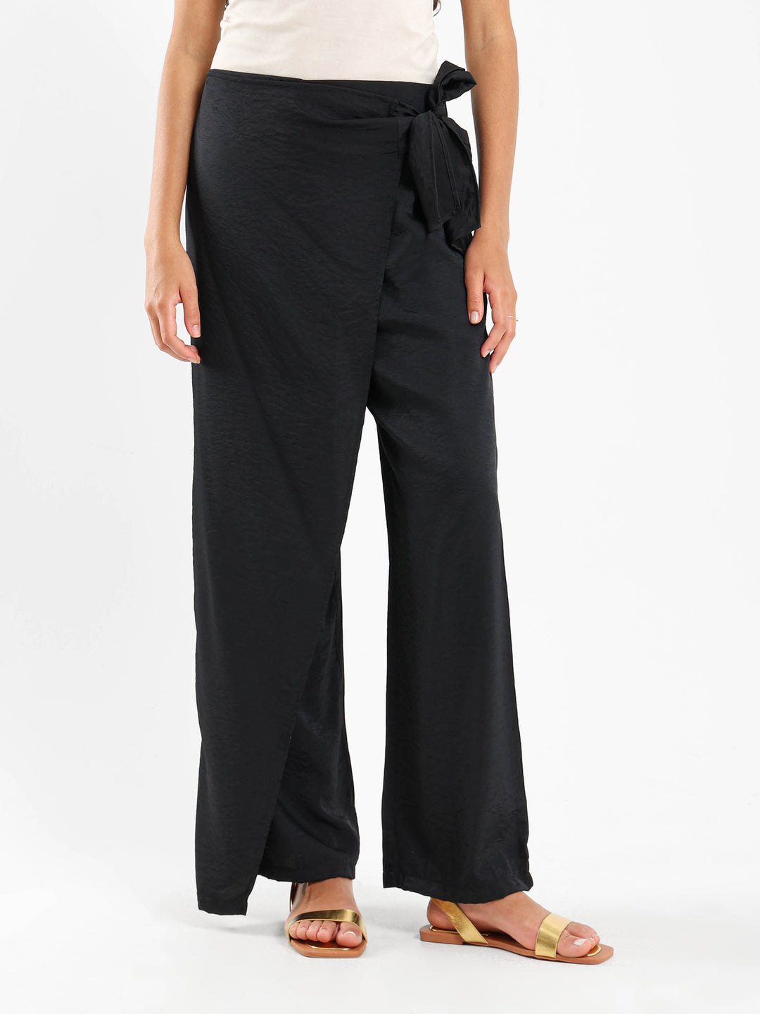 Front Overlap Wide-Leg Pants