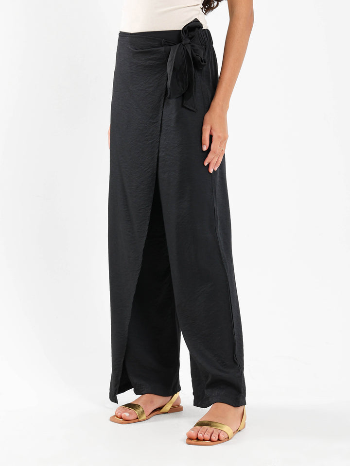 Front Overlap Wide-Leg Pants